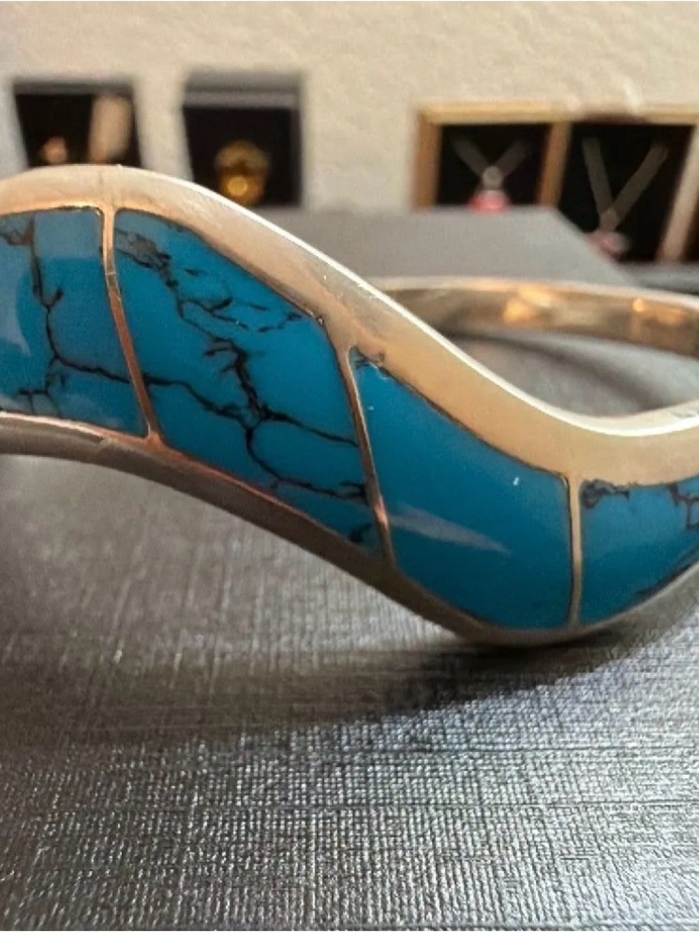 Sterling Silver Turquoise Inlay Wave Bracelet - Blue size 7